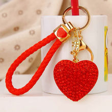 镶钻桃心爱心汽车钥匙扣女生包包挂件金属钥匙链圈编织绳创意礼品