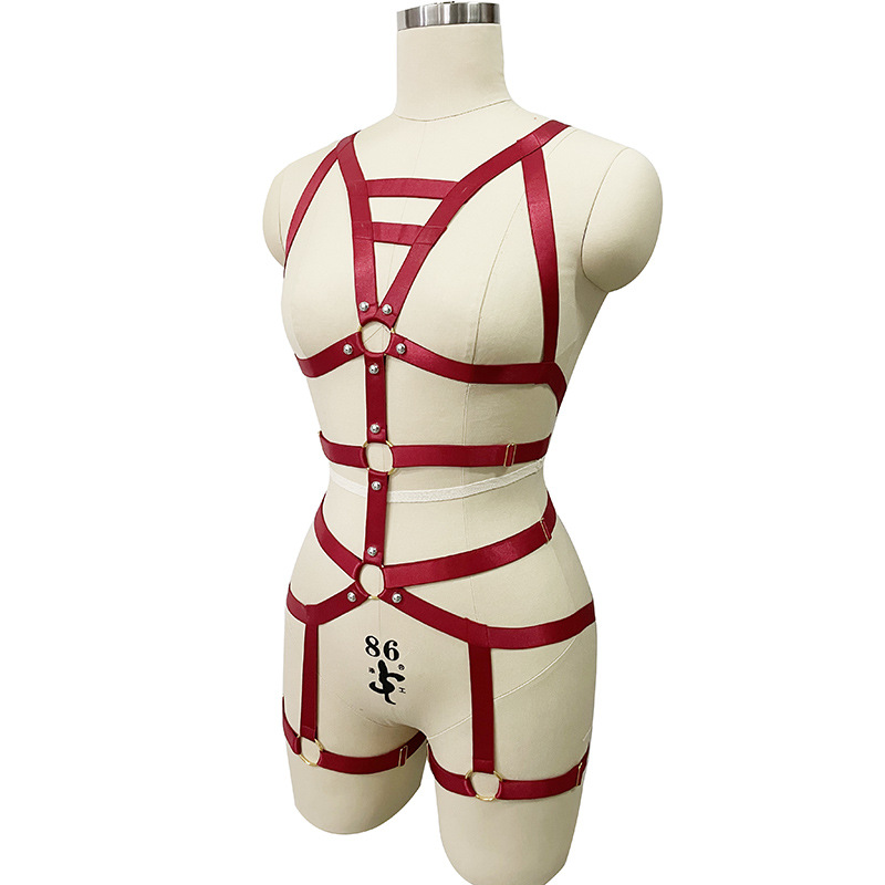 亚马逊外贸sm哥特交叉绑带线束内衣舞会性感诱惑情趣内衣套装