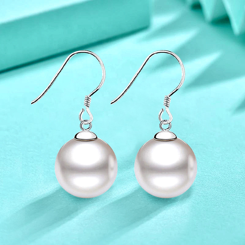 925纯银珍珠耳饰女银耳钉耳坠耳环欧美简约气质耳钩饰品厂家批发