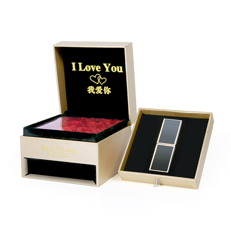 Factory Rose Gift Box Valentine's Day Gift Box Lipstick Storage Box Necklace Box No Surrounding Border Jewelry Box in Stock Wholesale