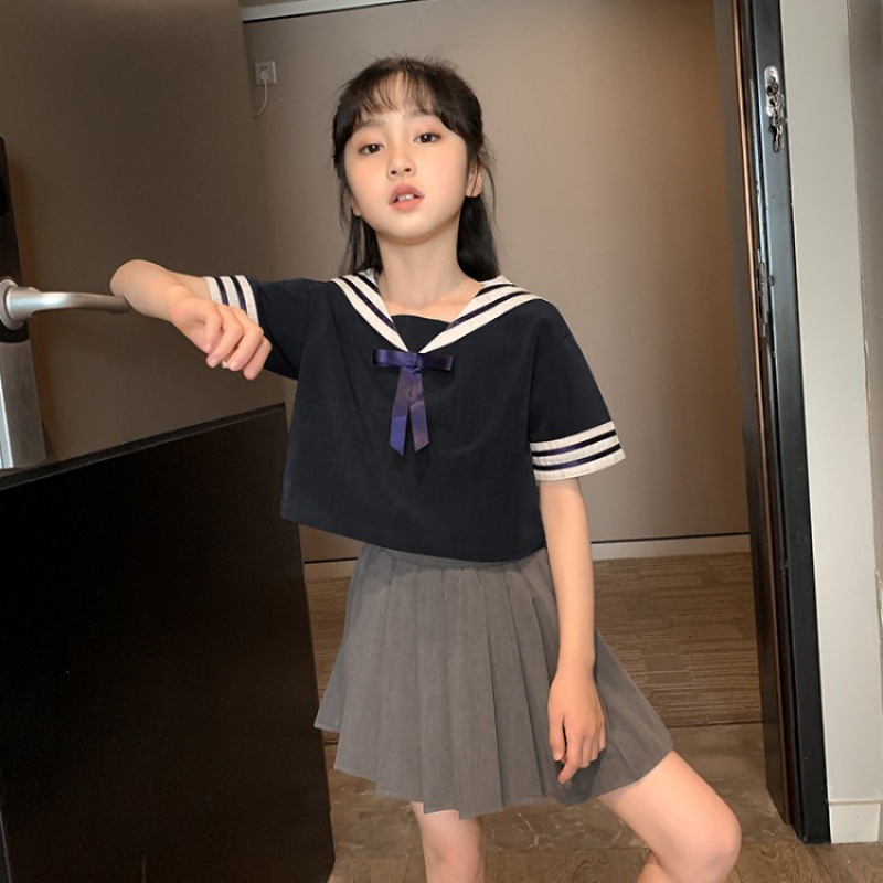 巴拉巴拉女童百褶裙套装11夏季10儿童jk制服12岁水手服小学生夏装