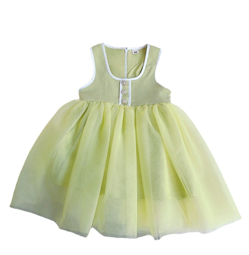 Korean Style Girls' Dress 2023 Spring New Baby Girl Vest Dress Mesh Fashion Children Princess Dress