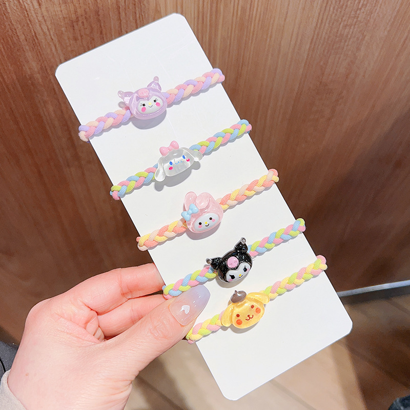 New Cute Sanrio Head Rope Rubber Band Ins Woven High Elasticity Hair Ring Hair Rope Mori Style New Ponytail Hair-Binding