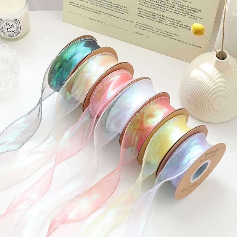 4cm Colorful Fishtail Yarn Ribbon Bow Bouquet Decoration Yarn Strip Gift Cake Package Ribbon Wave Ribbon