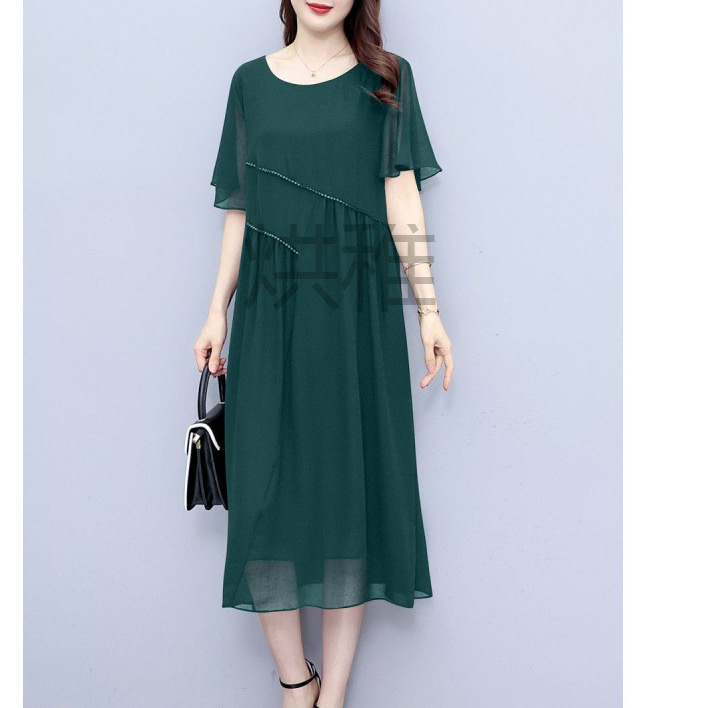 榹5大码连衣裙女200斤胖mm加肥加大中年妈妈40岁50宽松夏装雪纺