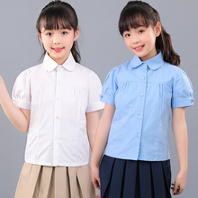女童短袖衬衣夏季薄款2021棉学院风白色圆领衬衫中大童校服代发
