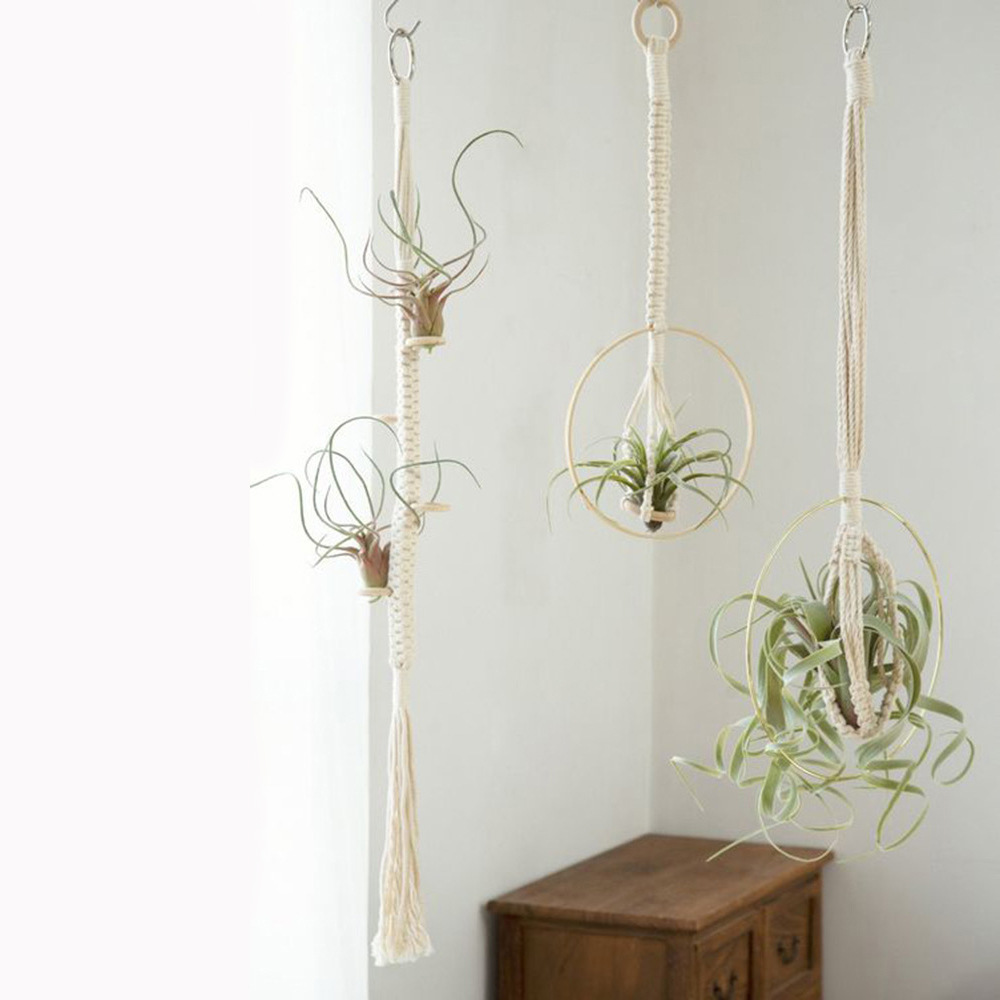 外贸货源 空气凤梨花架手工编织挂毯垂吊花篮ins室内绿植盆栽装饰