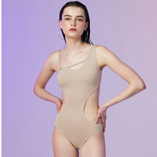 时尚简约新款女士连体纯色腰部镂空塑身性感沙滩度假游泳衣bikini