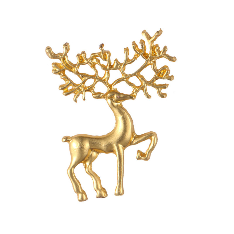 欧美外贸2021新款磨砂亚光金色麋鹿胸针鹿角复古文艺领针别针