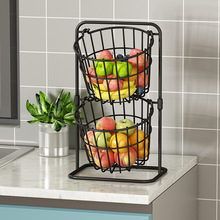 跨境专供厨房用品双层水果篮台面置物架零食调料品蔬菜收纳篮