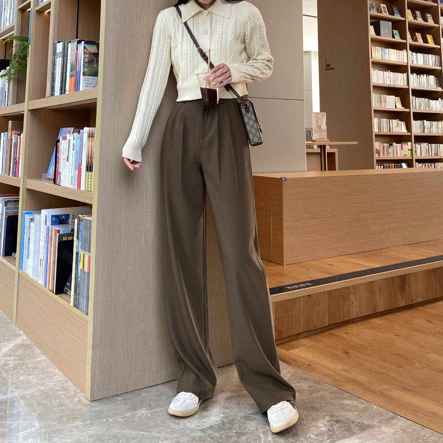 棕咖色阔腿裤女秋冬新款高腰显瘦西装裤子宽松垂感拖地加长直筒裤