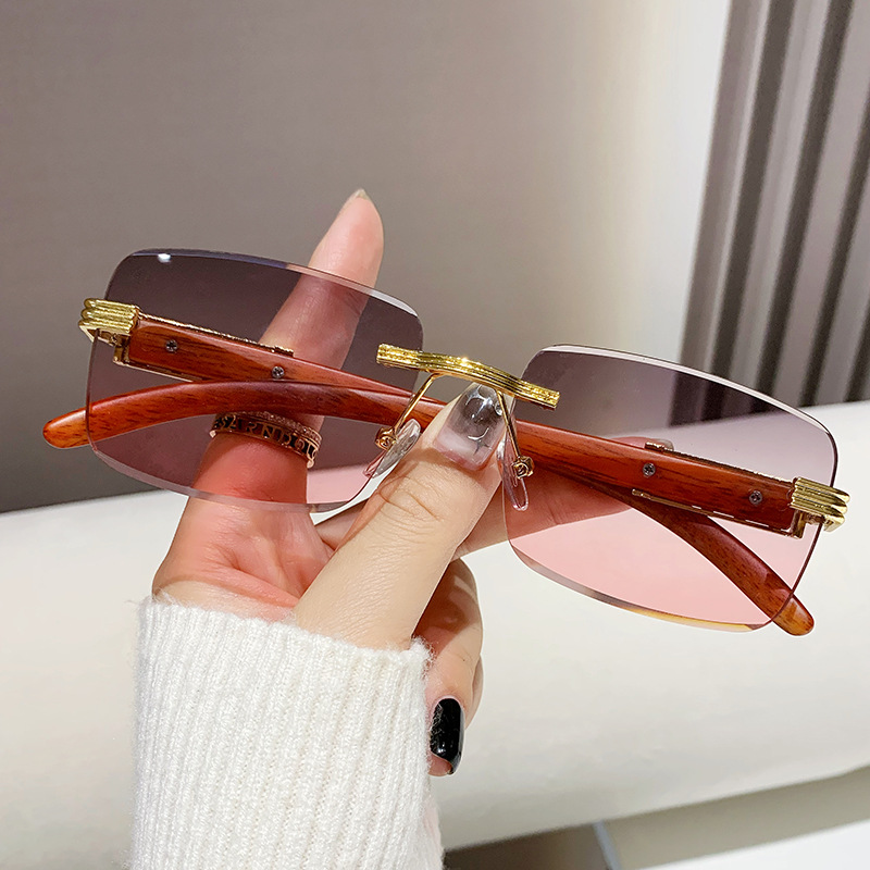 Wood Grain Leg Cheetah Decorative Sunglasses Color Retro Frameless Square Leopard Head Metal Sunglasses Cross-Border Wholesale