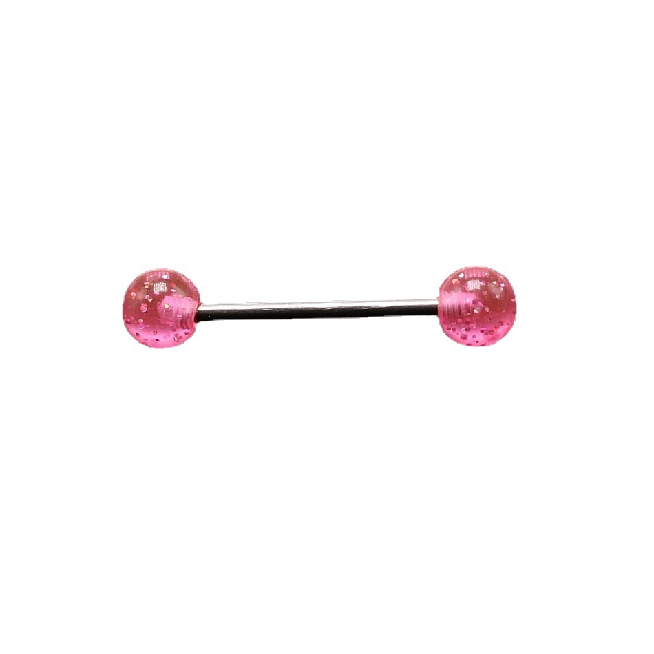 Cross-Border Ebay Aliexpress New Stainless Steel Glitter Barbell Tongue Ring Acrylic Tongue Pin Body Piercing Nipple Ring