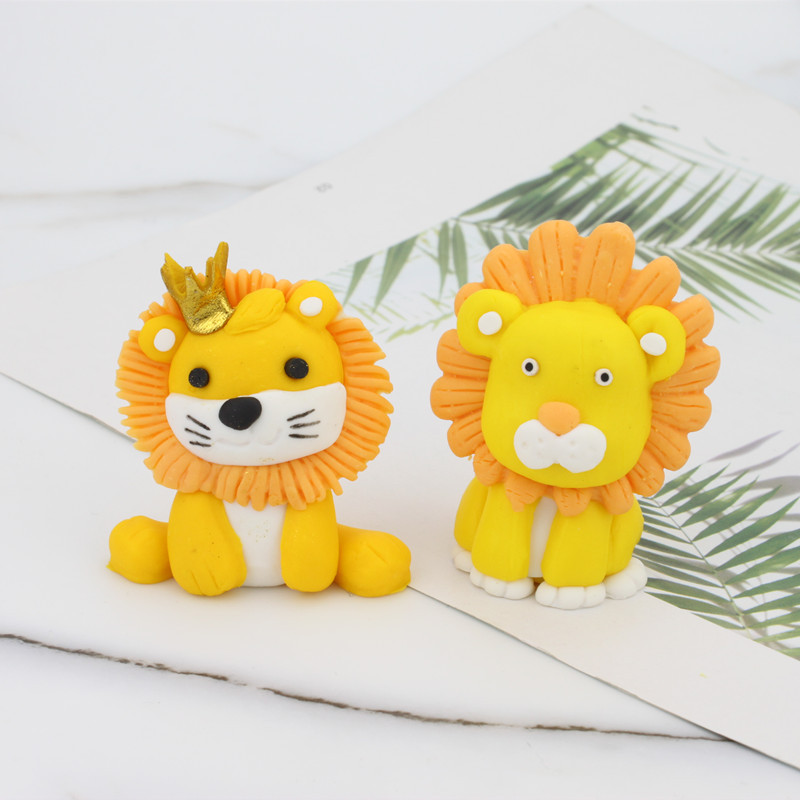 软陶儿童卡通森林黄色小狮子狮子座烘焙生日蛋糕动物装饰摆件插件