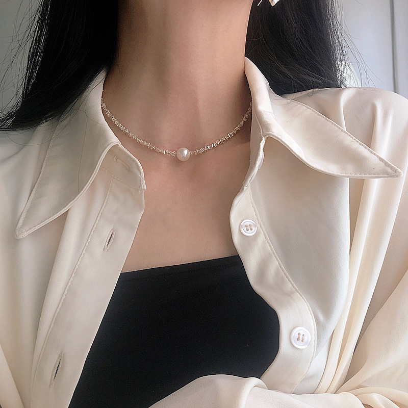 Light Luxury S925 Sterling Silver Women's Silver Pearl Necklace Women's Clavicle Chain Niche Design Ins Trendy New All-Matching