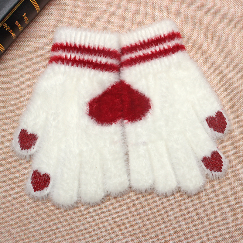 Cute Heart Knitted Gloves for Women Girls Full Finger Winter Warm Gloves Mittens- gloves knitted
