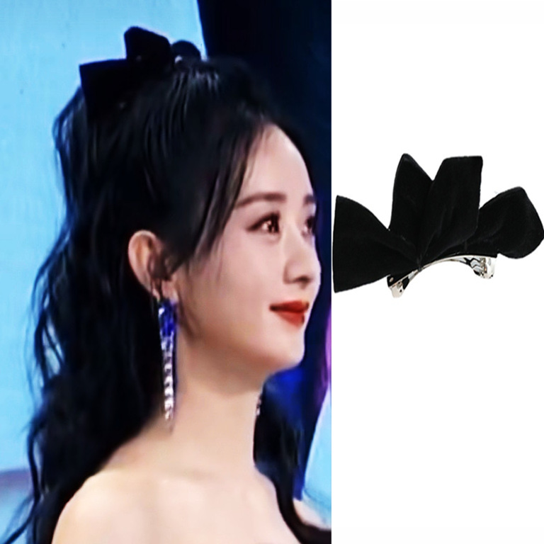 赵丽颖同款式双面丝绒簇拥半片式蝴蝶结发夹顶夹复古边夹少女发饰