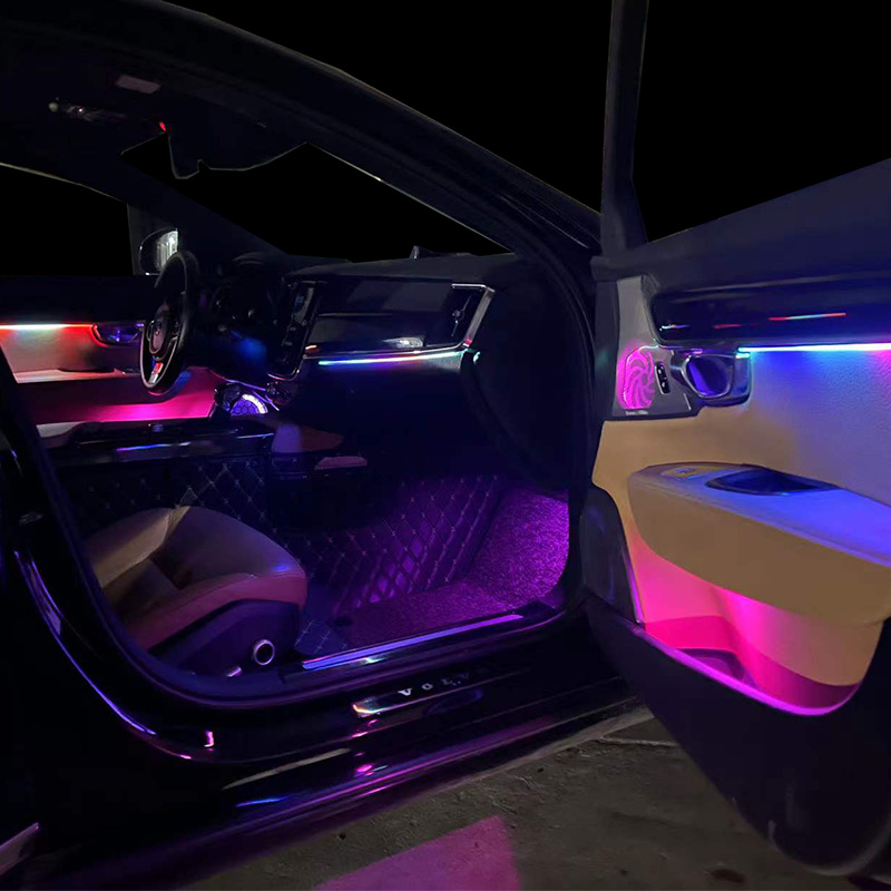 适用沃尔沃s90氛围灯 xc60 改装64色氛围灯xc40车门脚窝内装饰灯