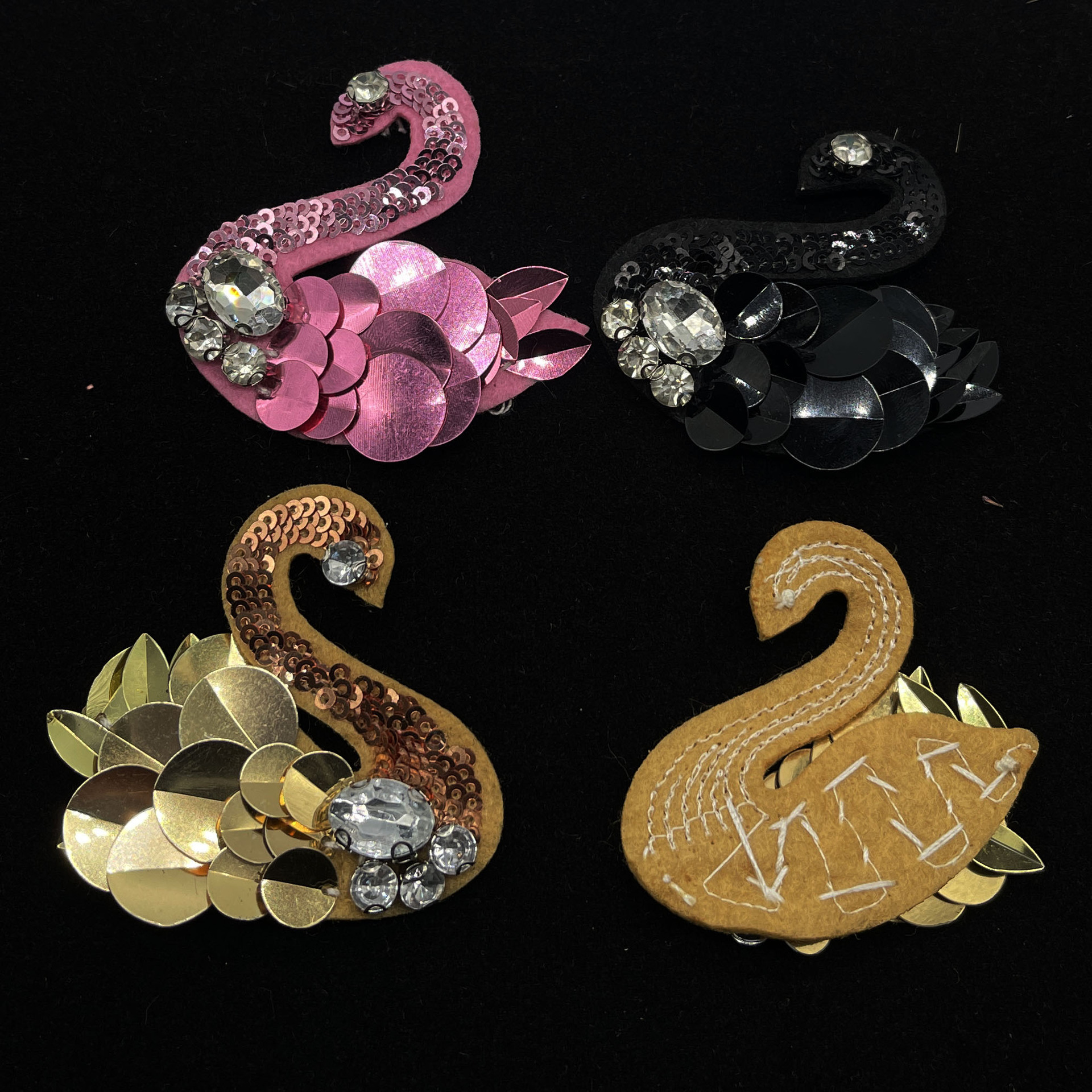 手工缝制布贴服装配饰 diy亮片贴片耳环 2024黑天鹅布艺补丁贴