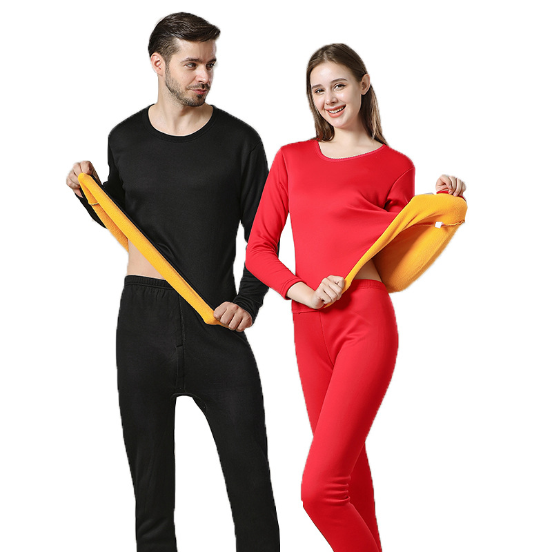 Golden Fleece Thermal Underwear Set Men's Fleece-Lined Thickened Cold Protection Heating Couple's Autumn Clothes Long Pants Women's Thermal Clothes Wholesale