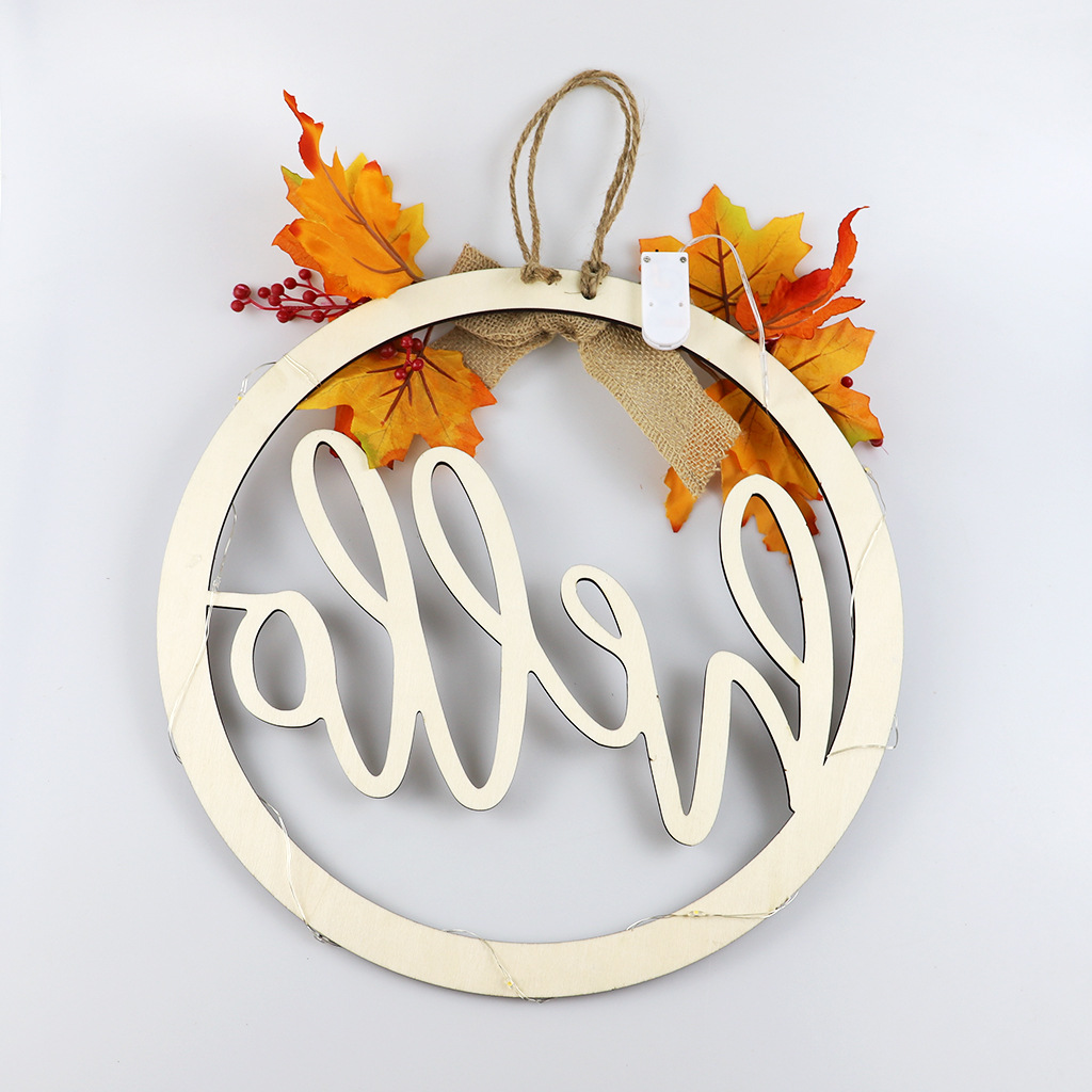 秋季装饰品丰收节花环木牌圣诞节家居装饰门挂镂空欢迎牌花圈挂牌