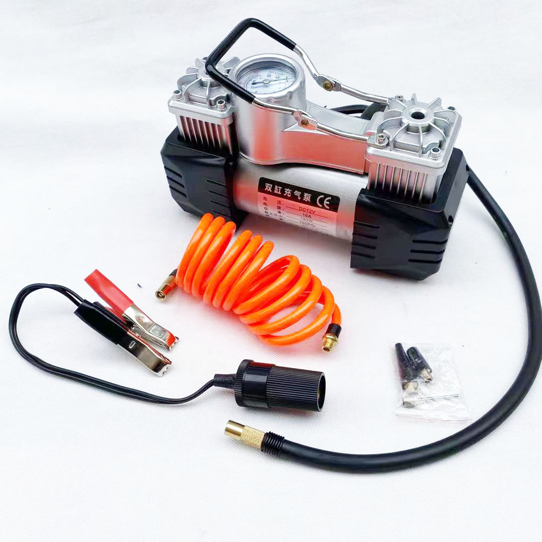 车载充气泵车便携式汽车轮胎大功率电动双缸打气泵车用充气泵12v