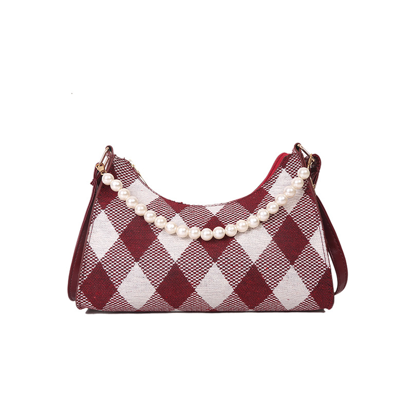 Single Shoulder Bag, Fashionable Texture, Spring New Simple Underarm Bag Rhombus Casual Retro Commuter Pearl Bag