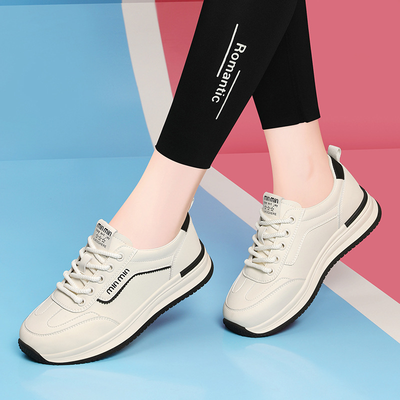 金丝兔网面平跟休闲鞋2024春秋新款系带米色运动鞋旅游鞋1801