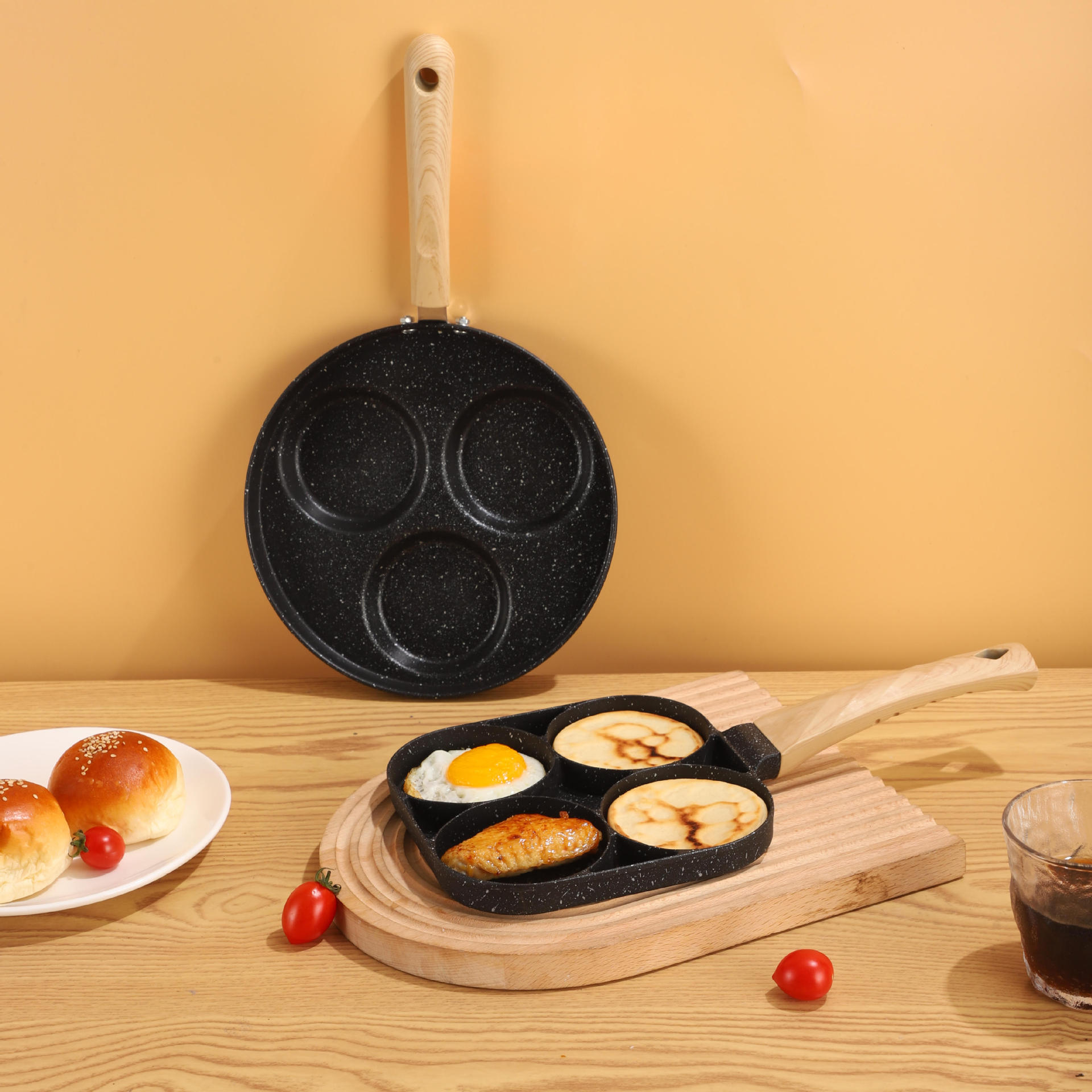 新款家用煎蛋锅模具 三孔四孔鸡蛋汉堡锅 不粘平底煎锅煎蛋器模具