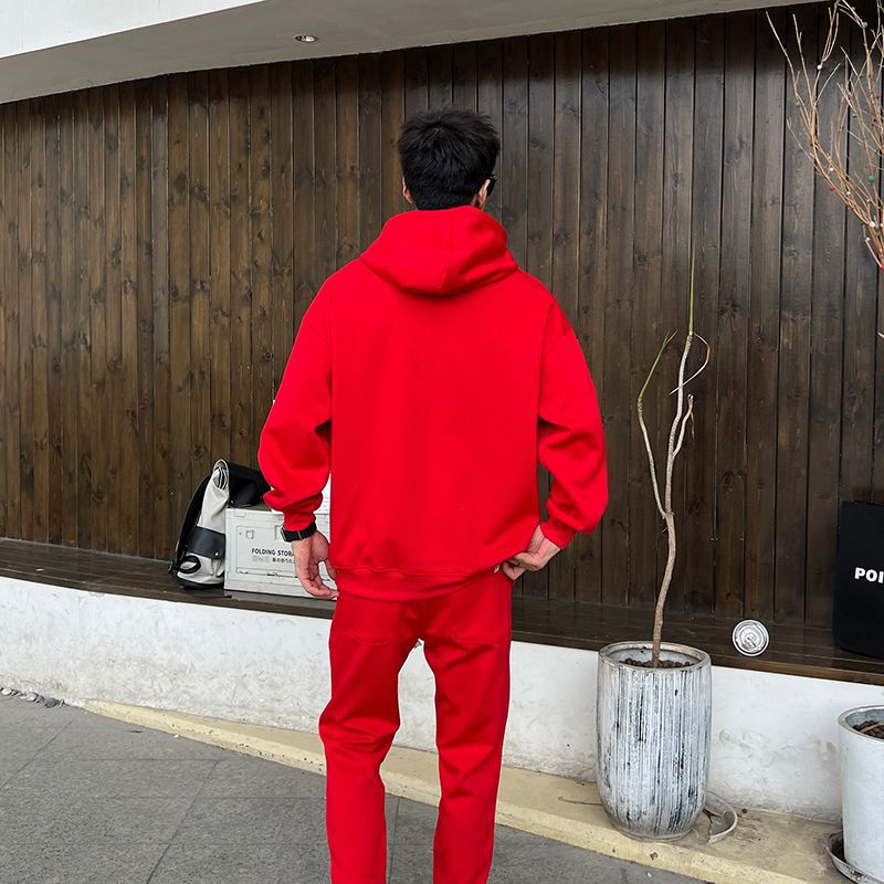 西蒙莱纳本命年红色卫衣卫裤套装男士运动休闲服两件套年春秋新款