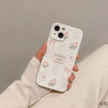 郁金香小兔菲林适用苹果15手机壳涂鸦iphone13pro12/11半包全包xr