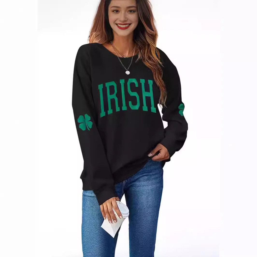 跨境电商亚马逊外贸四叶草irish印花彩棉女卫衣-阿里巴巴