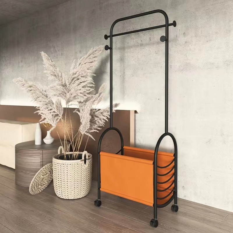 衣架卧室落地可移动挂衣架家用收纳架置物架室内晾衣架带筐衣帽架
