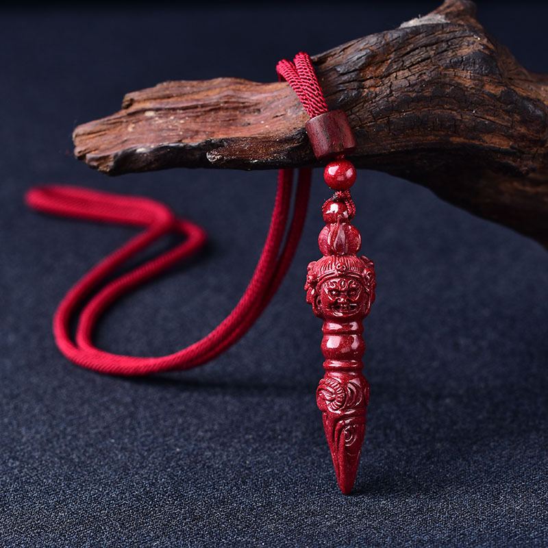 原矿紫金砂金刚杵吊坠 朱砂双面雕刻降魔杵男款钥匙扣挂坠