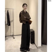 棕色pu皮衣外套女春秋2023新款宽松港风小个子短款夹克机车服上衣