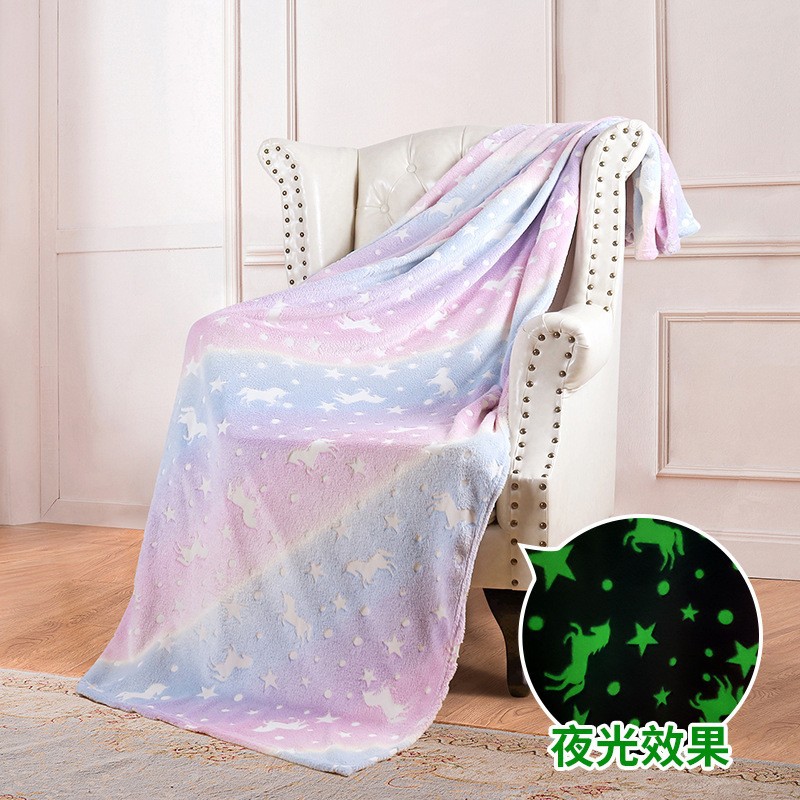 Spot Double-Sided Flannel Luminous Glow Blanket Fluorescent Glue Printed Blanket Summer Air-Conditioning Pillow Blanket Children's Blankets