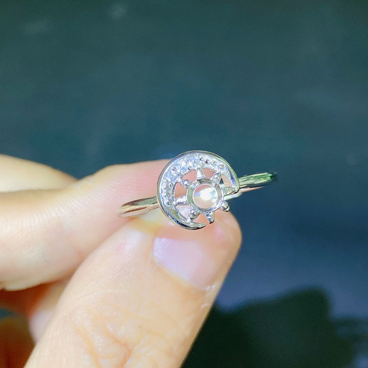 a01新款银托批发 圆4mm星月款 空托 s925银托 戒指托 活口 a2506