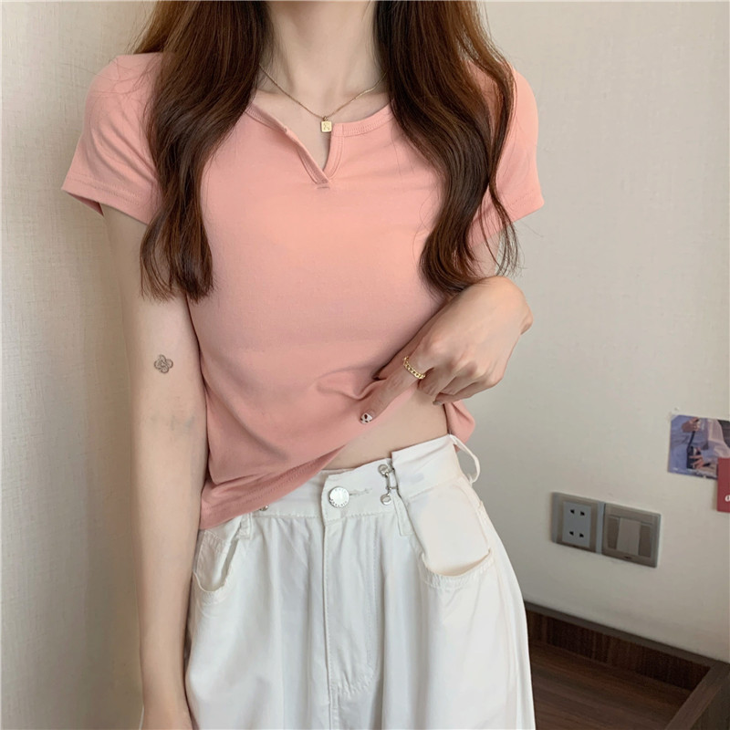 Short Women's Summer Design Sense Slim Fit Midriff-Baring Hot Girl Women's T-shirt Short Sleeve Student Top 2023 New Clothes