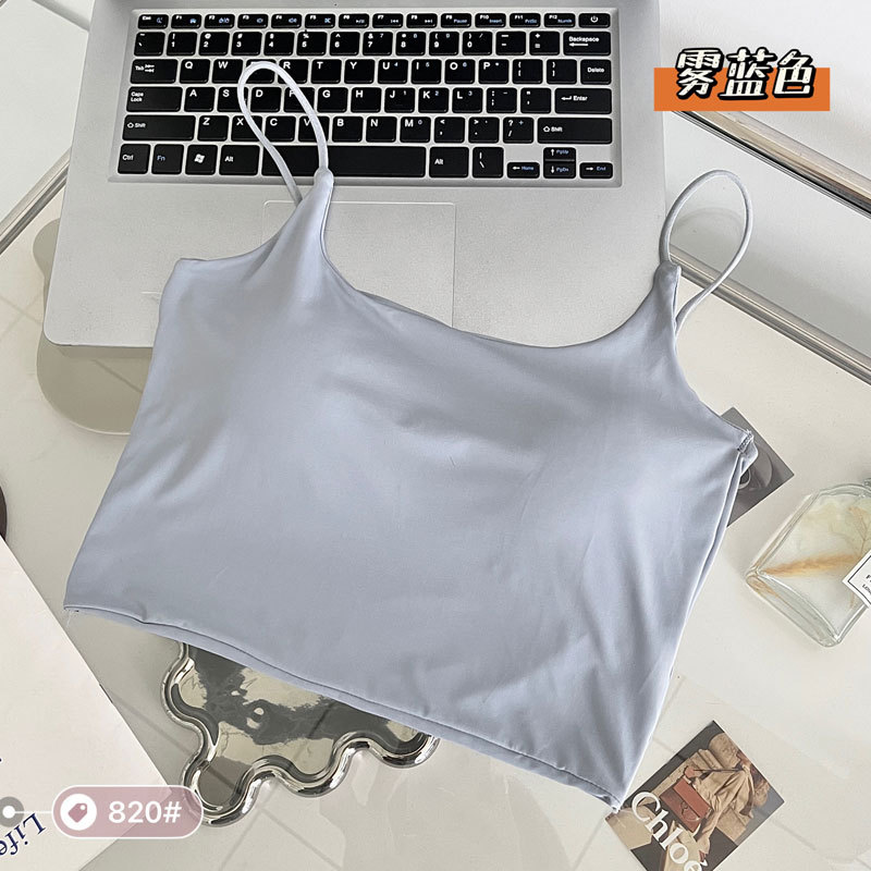 Summer Solid Color Ice Silk Camisole One-Piece Fixed Cup Inner Wear Outer Wear U Collar Thin Belt Backless Crop-Top Bandeau