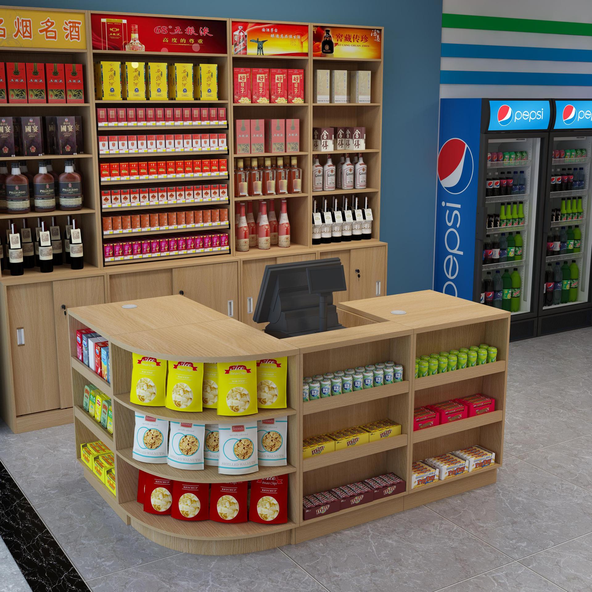 现货木质组合柜收银台 超市转角收银台 母婴店货架展示架收银台