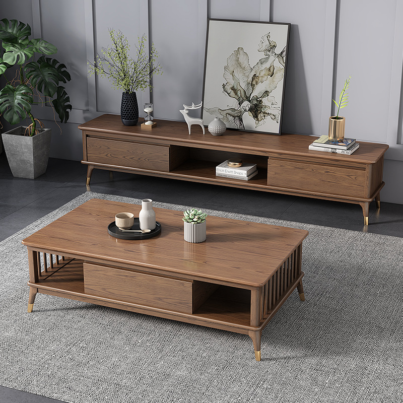 北欧全实木面茶几小户型客厅白蜡木茶几电视柜组合现代简约茶桌子
