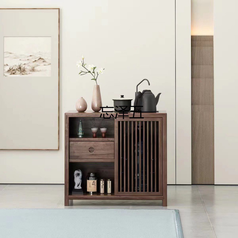 ws新中式茶水柜实木茶边柜烧水可内置水桶可置放烧水壶新款拉手边