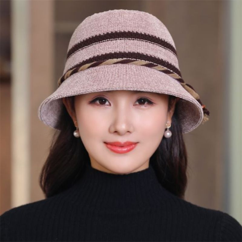 秋冬季渔夫帽子女士时尚毛呢防风寒盆帽户外中老年人妈妈遮阳帽潮