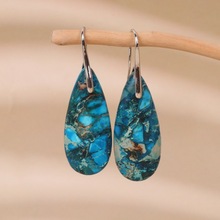 女士吊式耳环 蓝色水滴形 帝皇石吊坠耳环流行 耳饰 earring