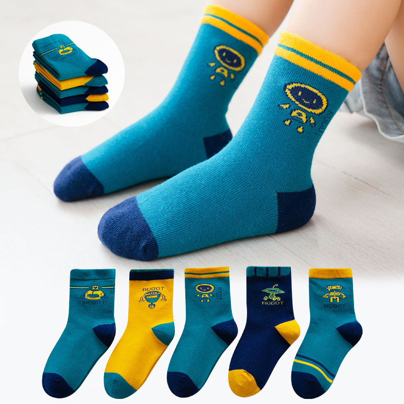儿童袜子春秋卡通中筒男童女孩恐龙袜1-12岁秋冬精梳棉宝宝学生袜
