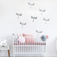 跨境热卖DIY亚克力墙贴 10个3D蜻蜓镜墙贴客厅卧室亚克力镜装饰贴