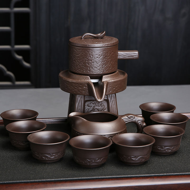 石磨茶具紫砂半自动功夫茶具套装家用陶瓷懒人泡茶器整套一件代发
