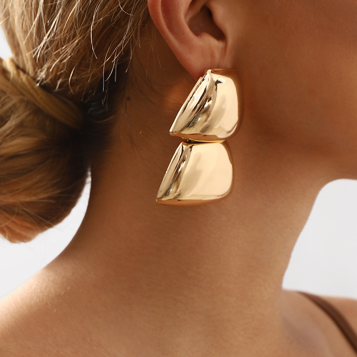 e12698欧美复古金属感光面几何耳环 个性夸张拼接四边形耳坠耳饰