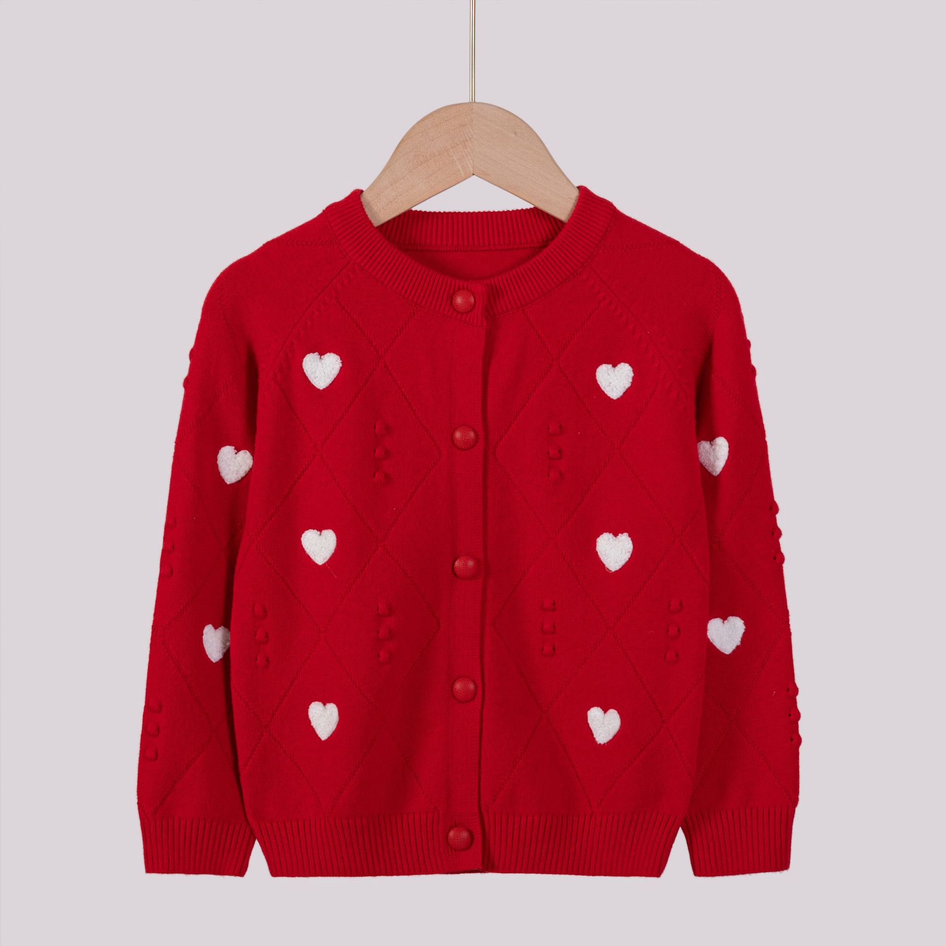 秋季新款儿童针织开衫批发2024单层棉线圆领刺绣爱心小童毛衣外套
