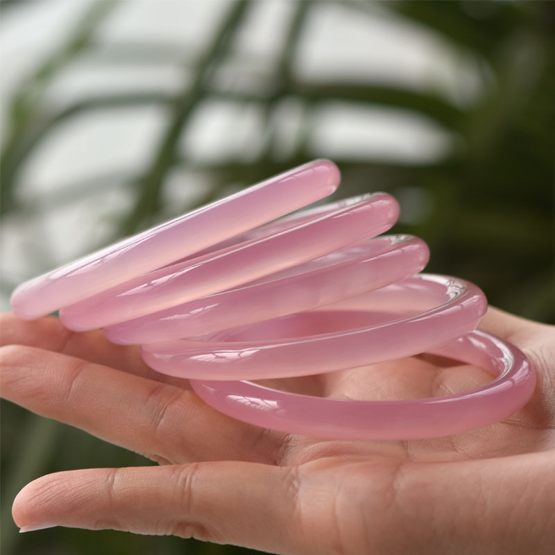 8毫米细圆条粉玉髓手镯女款 芙蓉桃花美人镯玛瑙镯子水晶甜美饰品